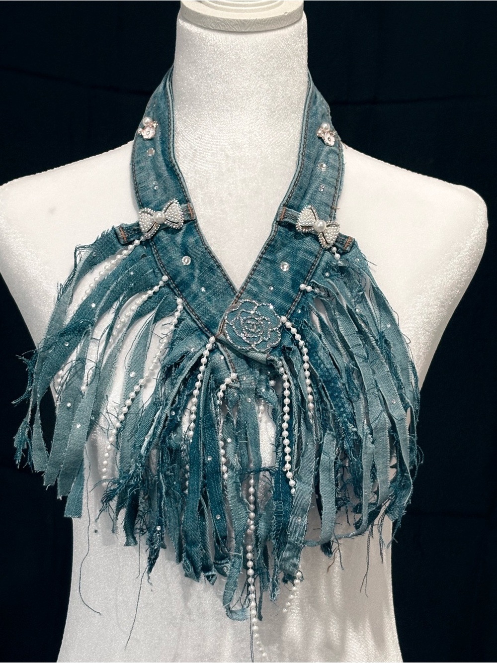 Handcrafted Teal Fringe Statement Necklace - Women Accessories